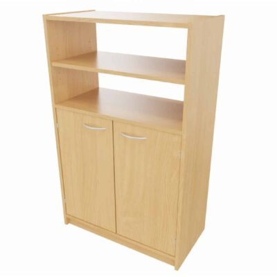 Hochschrank ST unten: Doppeltür, 2 Einlegeböden, oben: Regal offen (ohne Rückwand), 1 Einlegeboden