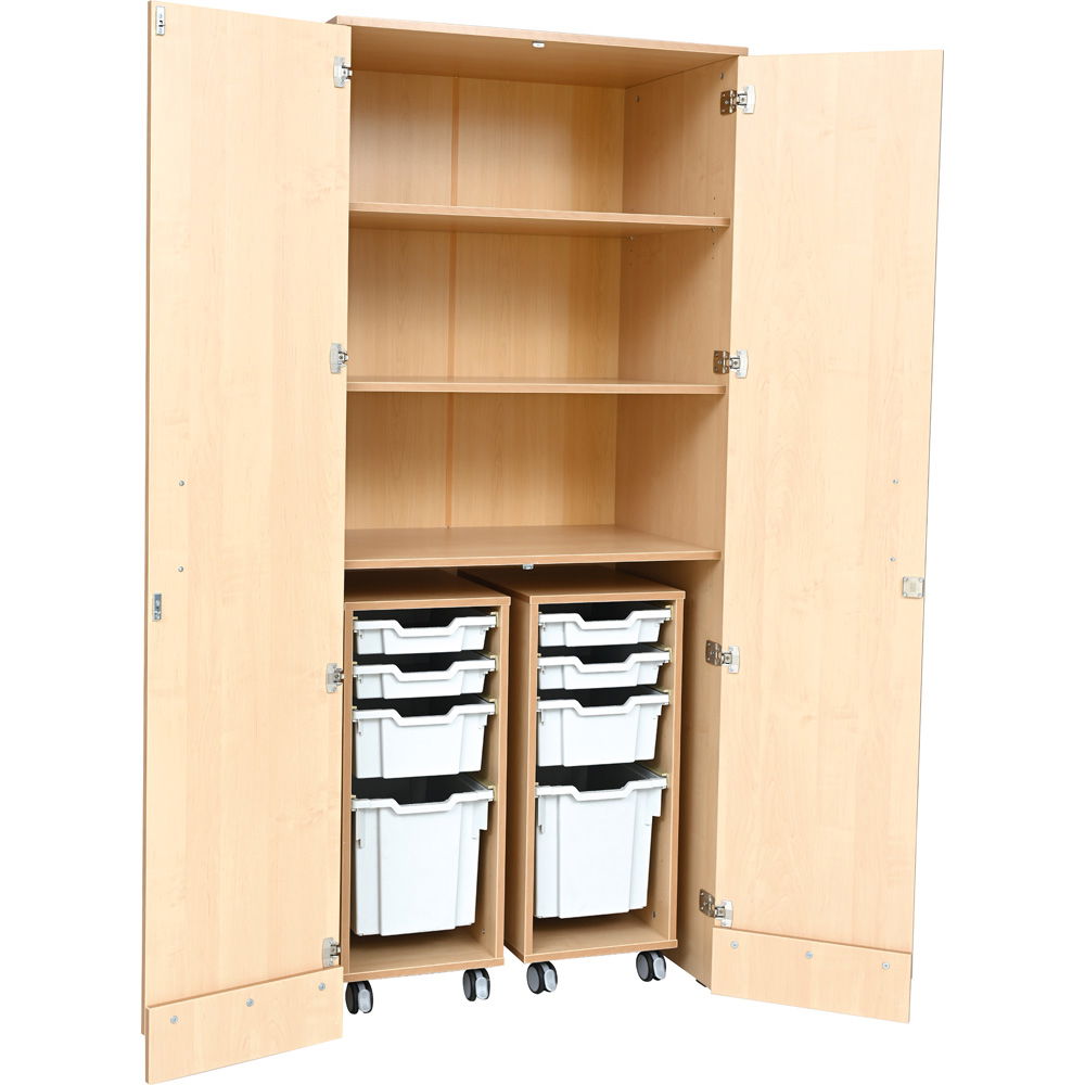 Flexi Garagenschrank mit 2 Rollregalen und Behältern, abschließbar