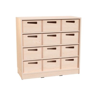 Echtholz Regal M, 12 Holzkästen, Höhe: 16 cm