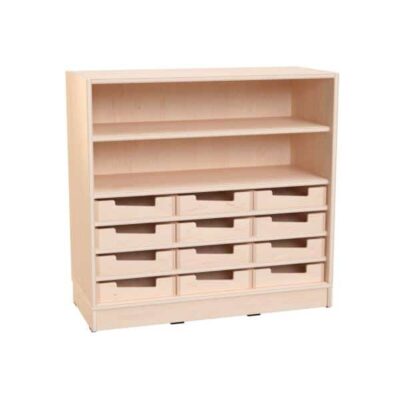 Echtholz Regal M, 12 Holzkästen, Höhe: 7 cm