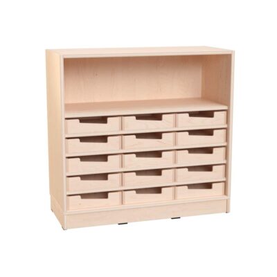 Echtholz Regal M, 15 Holzkästen, Höhe: 7 cm