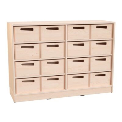 Echtholz Regal M, Breite: 121 cm, 16 Holzkästen, Höhe: 16 cm