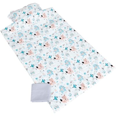 Kissen und Decke mit Bettwäsche, Tiere grau-blau