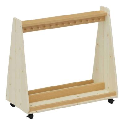 Taschenwagen mit 26 Holzhaken, 4 Rollen, 2 davon feststellbar