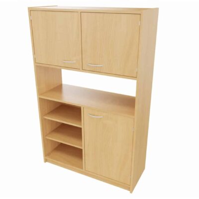 Hochschrank STT unten: Tür und Regal, mittig: offenes Fach, (ohne Rückwand) oben: Doppeltür, mit Mittelwand