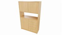 Hochschrank STT unten: Tür, 5 Schubkästen, mittig: offenes Fach, (ohne Rückwand) oben: Doppeltür, mit Mittelwand – Bild 2