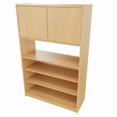 Hochschrank STT unten: Regal, 2 Einlegeböden, mittig: offenes Fach, (ohne Rückwand) oben: Doppeltür, mit Mittelwand