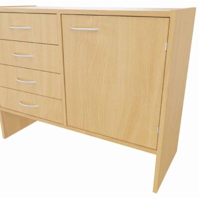 Sockelnischenschrank mit Tür, 1 Einlegeboden und 4 Schubkästen