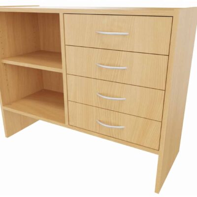 Sockelnischenschrank mit Regal, 1 Einlegeboden und 4 Schubkästen