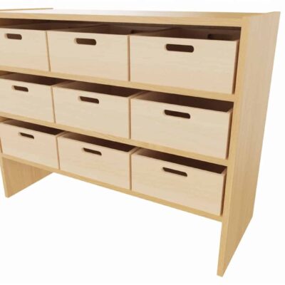 Sockelnischenschrank mit 9 Materialkästen, 2 feste Böden