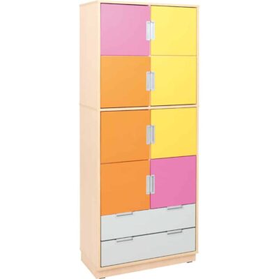 Hochschrank mit Schubladen, Breite: 79 cm, Höhe: 201 cm - orange/gelb/magenta (Quadro 106-180°)
