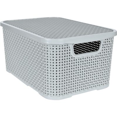 Behälter mit Deckel, in Rattan-Optik, 10 l, hellgrau