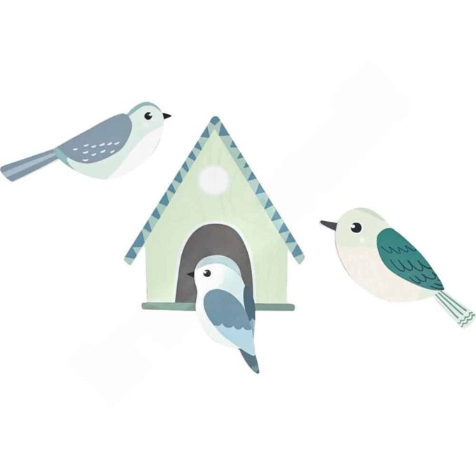 Applikationen-Set, Vogelhaus mit Vögeln, grün