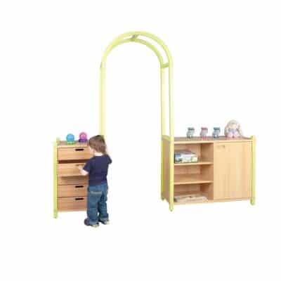 LILY Regalsystem - Schrank mit 5 Massivholzschüben, Durchgang 82 cm breit mit Bogenaufsatz, Tür und Regal