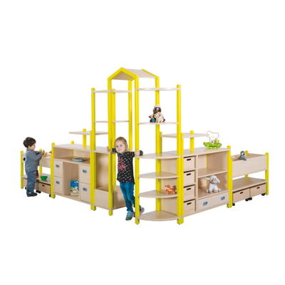 BIANCA Regalsystem – Raumteiler mit Dach & Spielschränke
