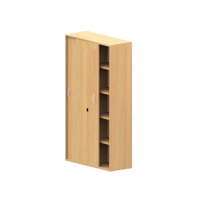 Hochschrank 2 Schiebetüren, Mittelwand, je 4 Einlegeböden