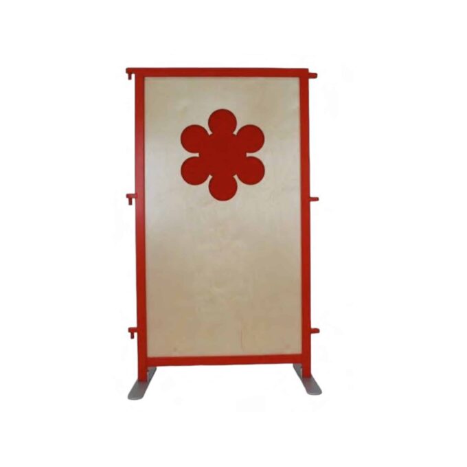 Raumteiler Holzwand ‘Blume’ mit Plexiglas rot