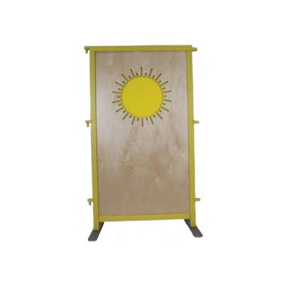 Raumteiler Maxi Holzwand ‘Sonne’ mit Plexiglas gelb