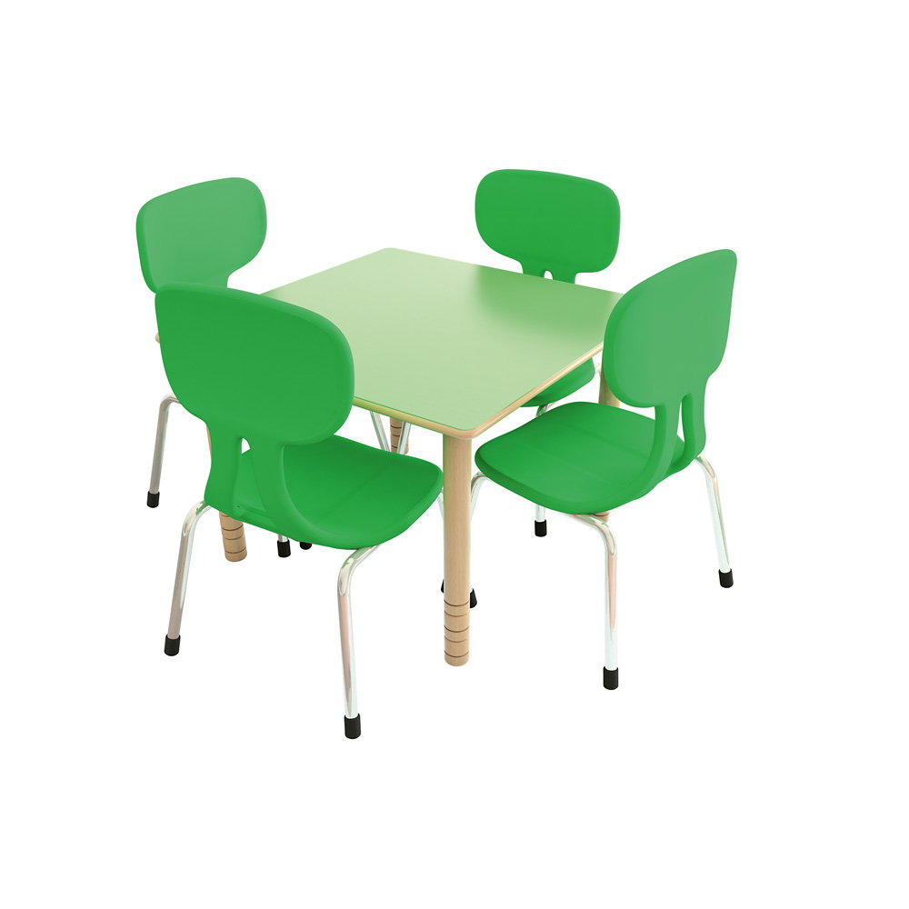 Tisch Flexi, HPL Buche, mit Stühlen, Sitzhöhe 31 cm