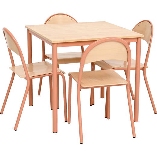 ZEST5955_a_23 Tisch MILA (80×80 cm, Ahorn E) mit Stühlen P, apricot, SH 46 cm - ZEST5955 a 23