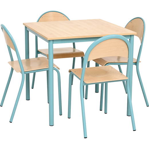 ZEST5956_a_23 Tisch MILA (80×80 cm, Ahorn E) mit Stühlen P, eisblau, SH 46 cm - ZEST5956 a 23