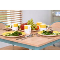 Tisch MILA (80×80 cm, Ahorn E) mit Stühlen P, eisblau, SH 46 cm - ZEST5956 r 24