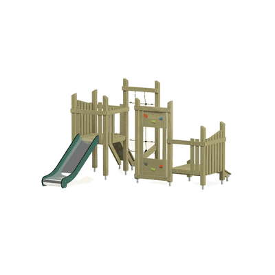 Spielturm Retro Set 201 mit Rutsche, Kletterpark und Podest