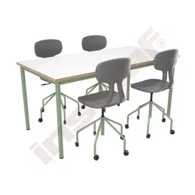 Tisch Mila (160x80 cm) mit Drehstühlen Piano, apfelgrün, Sitzhöhe: 46 cm (Set Nr. 179 - Gr. 6)