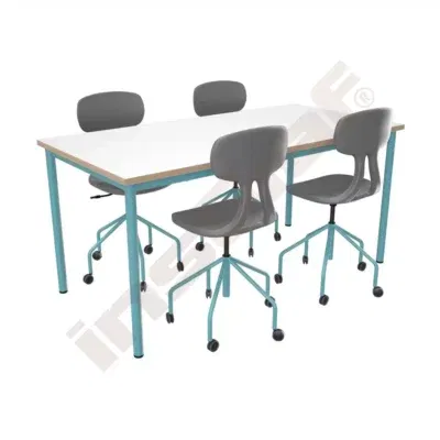 Tisch Mila (160x80 cm) mit Drehstühlen Piano, eisblau, Sitzhöhe: 46 cm (Set Nr. 182 - Gr. 6)