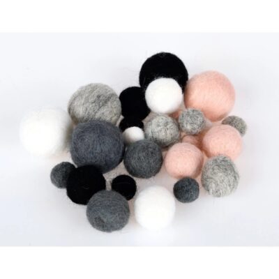 Filzkugeln, 25 Stück - grau-rosa