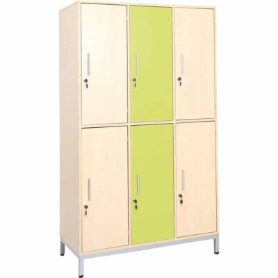 Garderobenschrank mit Metallbeinen, 6 Fächer, abschließbar