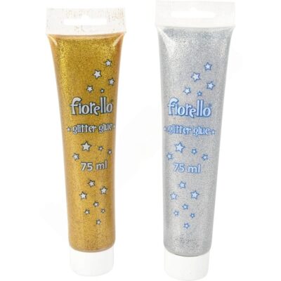 Glitter-Glue in Tuben, gold und silber