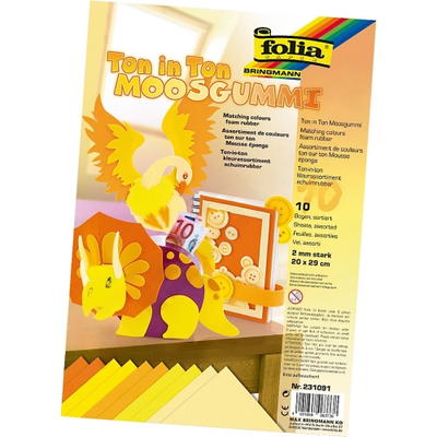 Moosgummi, Farbsortierung – Gelbtöne