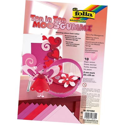 Moosgummi, Farbsortierung – Rottöne