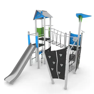 Spielanlage mit Rutsche, Brücke und Kletterelementen – STEEL+ 1708