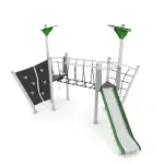 Spielturm mit Rutsche, Wackelbrücke und Kletterelementen – STEEL+ 1706 - 0c3d 1706c1e1s