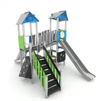 Spielanlage mit Rutsche, Brücke, Treppe und Kletterelementen - STEEL+ 1709