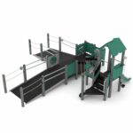 Rollstuhlgerechte Spielturm-Anlage mit Rutsche, Aufgänge und Spieltafeln – RECYCLED RC1505 - 375e rc15051s