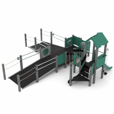 Rollstuhlgerechte Spielturm-Anlage mit Rutsche, Aufgänge und Spieltafeln - RECYCLED RC1505