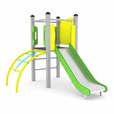 Spielturm mit Rutsche und Kletterbogen - STEEL 0200