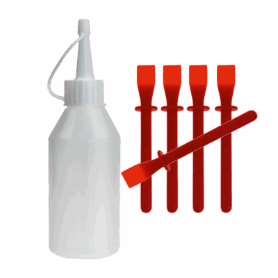 20 Plastikfläschchen und 5 Schaber