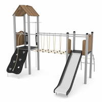 Spielturm mit Rutsche, Wackelbrücke und Kletterelementen - STEEL 0203-1 – Bild 6