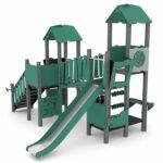 Spielturm-Anlage mit 2 Türmen, Rutsche, Brücke und Spielwänden – RECYCLED RC1504 - 82fe rc15042s