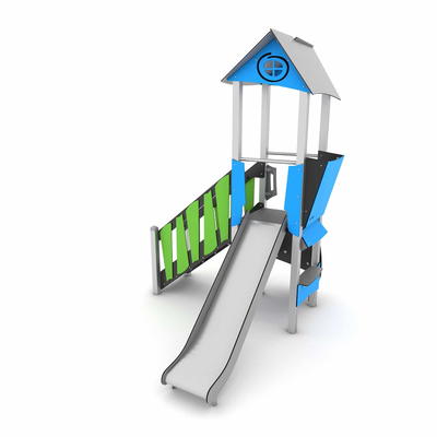 Spielturm mit Rutsche, Treppe und Kletterwand – STEEL+ 1702
