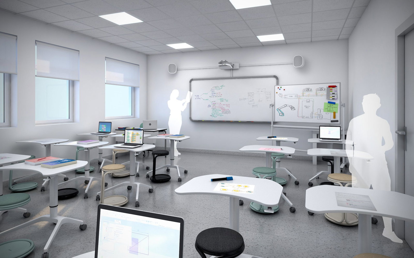 Moon – Höhenverstellbarer Sitz-Stehtisch mit 4 Rollen - Klassenzimmer 3 min scaled