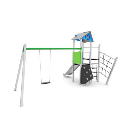 Spielturm mit Rutsche, Schaukel und Kletterelementen - STEEL+ 1705