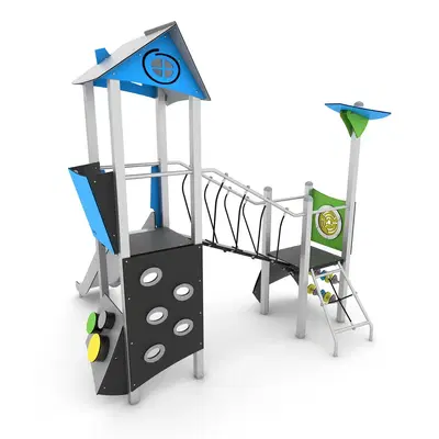 Spielturmanlage mit Rutsche, Brücke und Kletterelementen – STEEL+ 1707