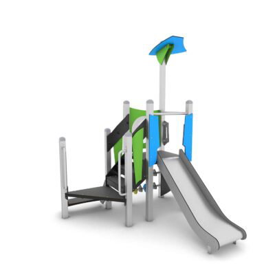 Spielturm mit Rutsche, Treppe, Klettersteine und Spielwand - STEEL+ 1701