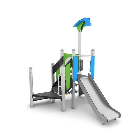 b25e-17011s Spielturm mit Rutsche, Treppe, Klettersteine und Spielwand – STEEL+ 1701 - b25e 17011s