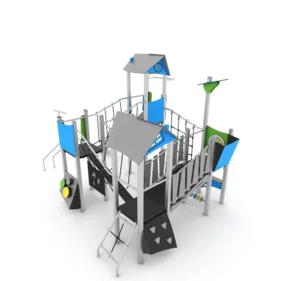 Spielanlage Ritter mit 4 Türmen, Rutsche und Kletterelementen - STEEL+ 1712